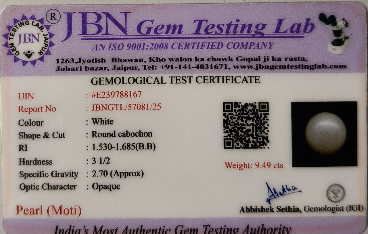 Natural Pearl (Moti) 9.49 Carats - Certified
