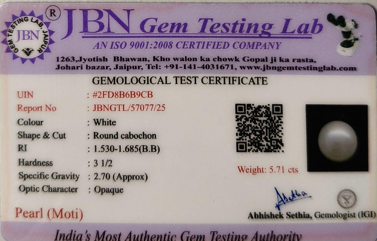 Natural Pearl moti 5.71 Carats Certified