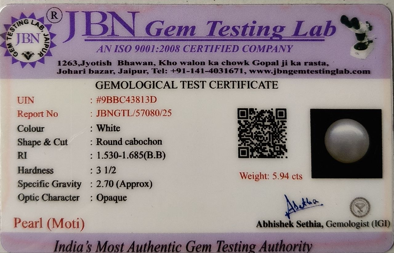 Natural Pearl (Moti) 5.94 Carat | Certified White Pearl