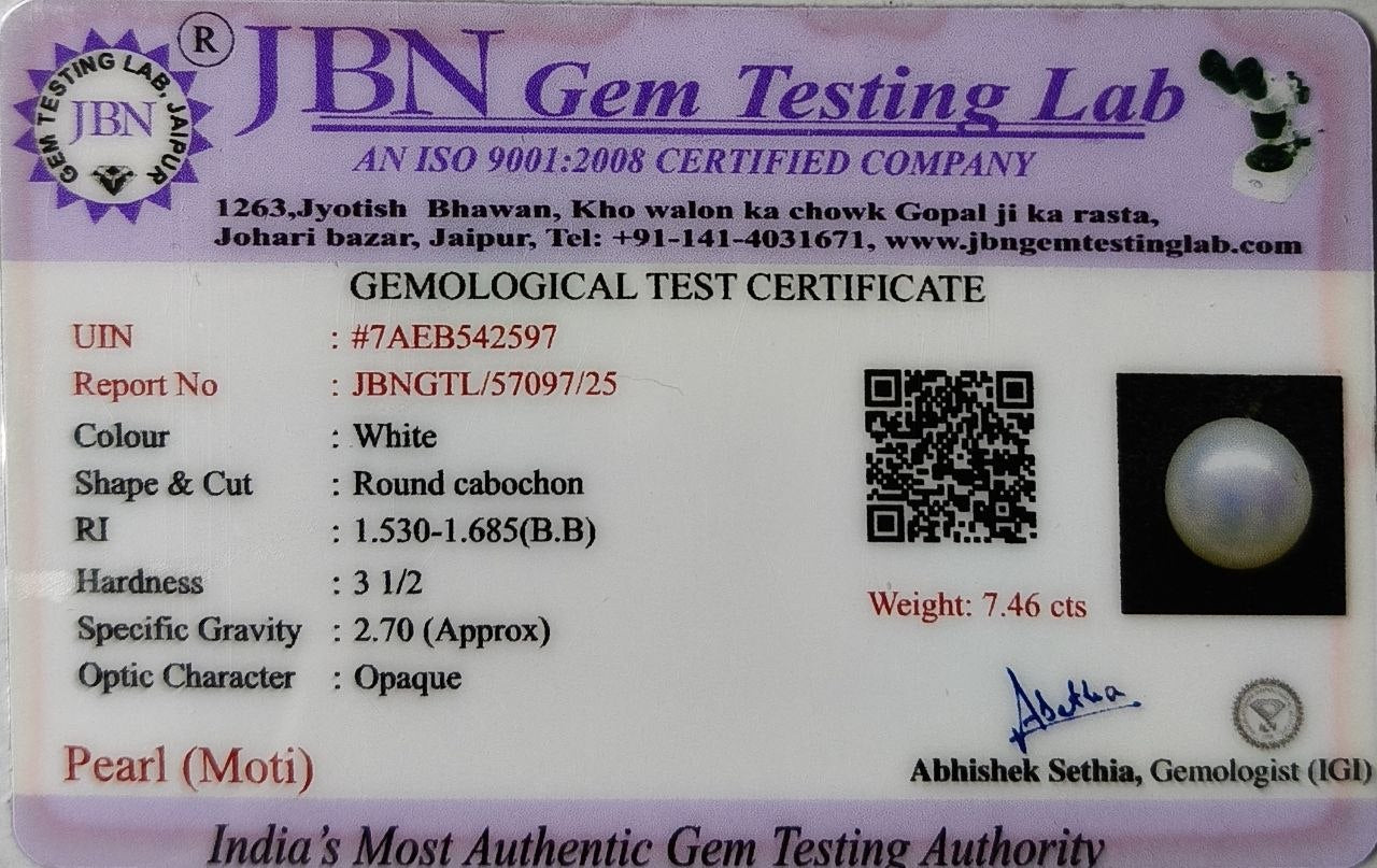 Natural Pearl Moti 7.46 Carat Certified