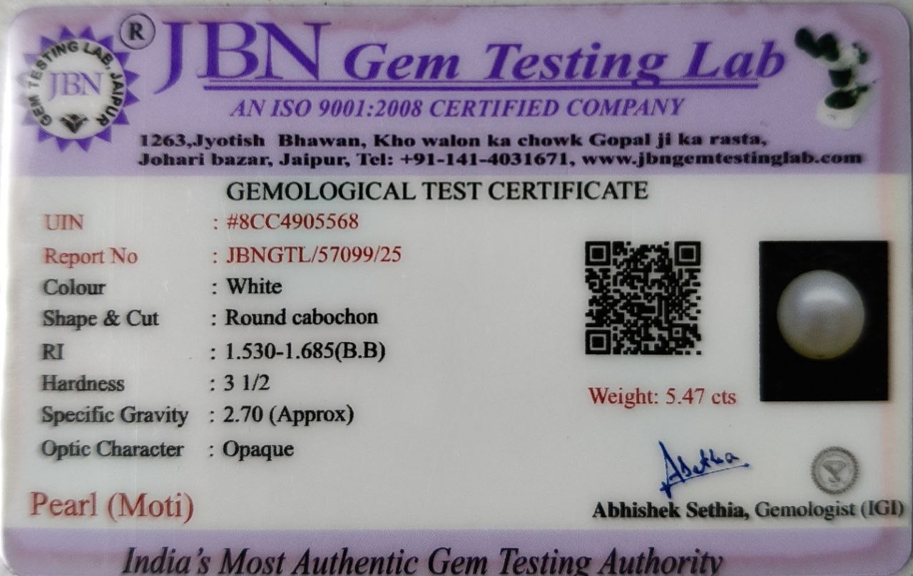 Natural Pearl (Moti) 5.47 Carats - Certified Gemstone