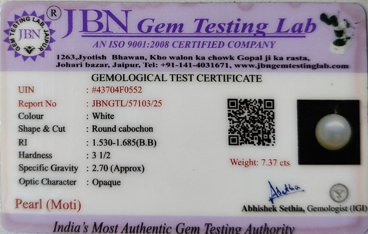 Natural Pearl (Moti) - Certified 7.37 Carats