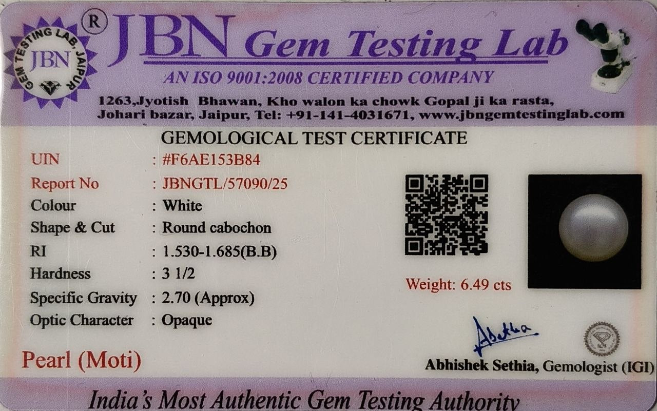Natural Pearl (Moti) 6.49 Carats - Certified & Untreated