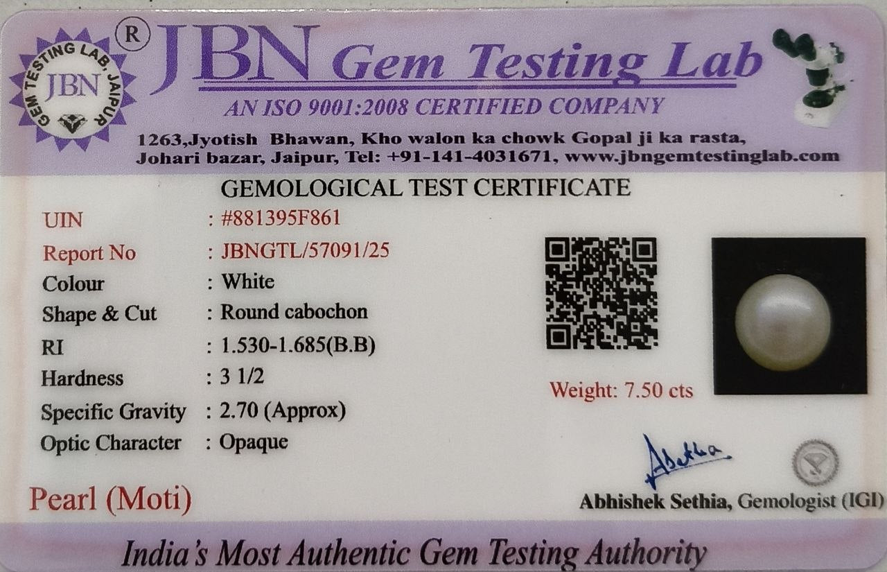 Natural Pearl (Moti) 7.50 Carat - Vedic Gemstone