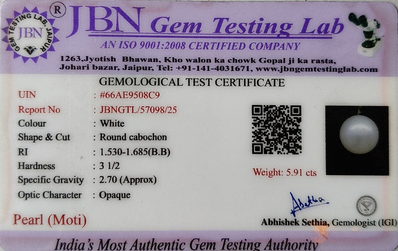 Natural Pearl Moti 5.91 Carat Certified Gemstone