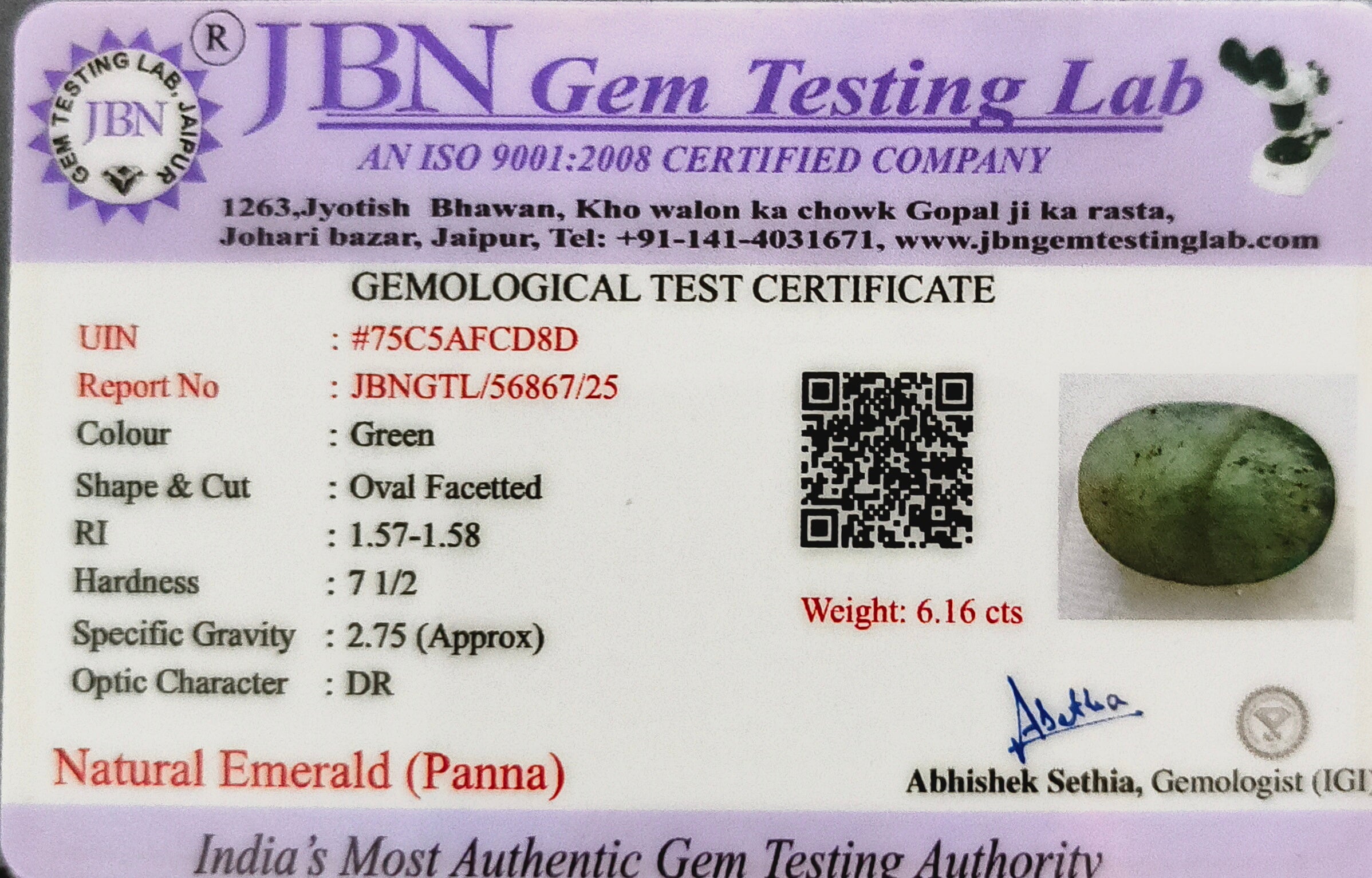 Natural Emerald (Panna) 6.16 Carat Certified | Buy Online