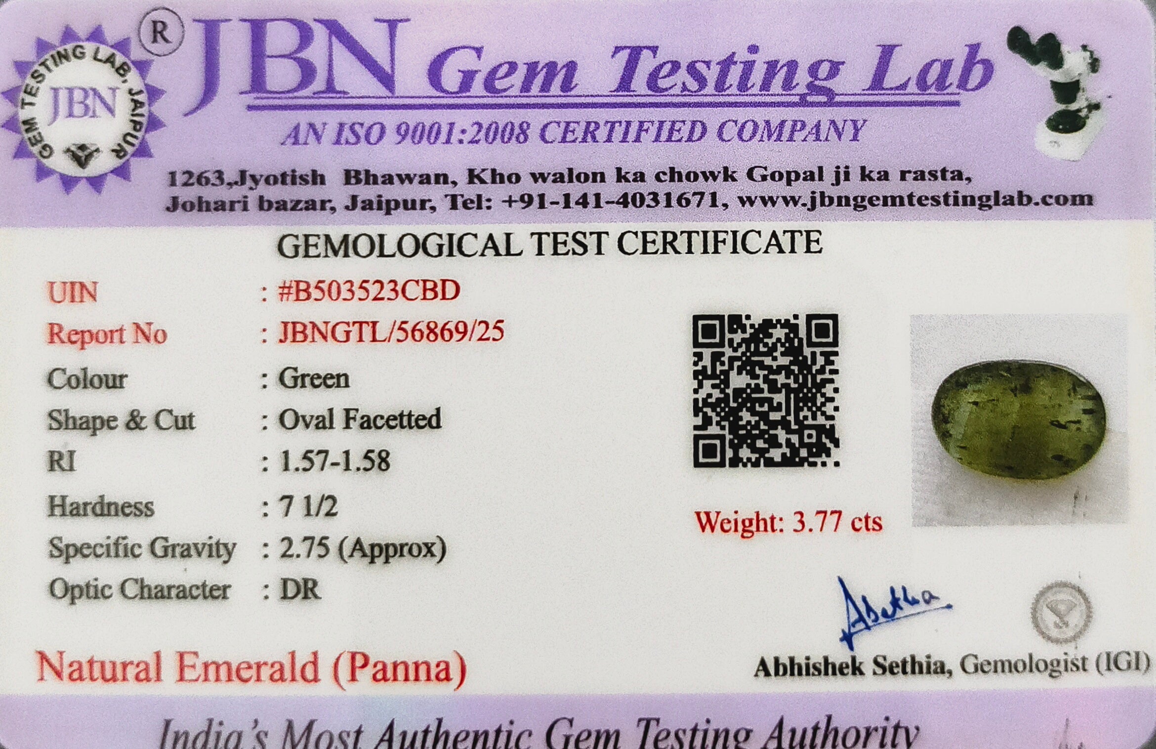 Natural Emerald (Panna) - 3.77 Ct Certified Zambia