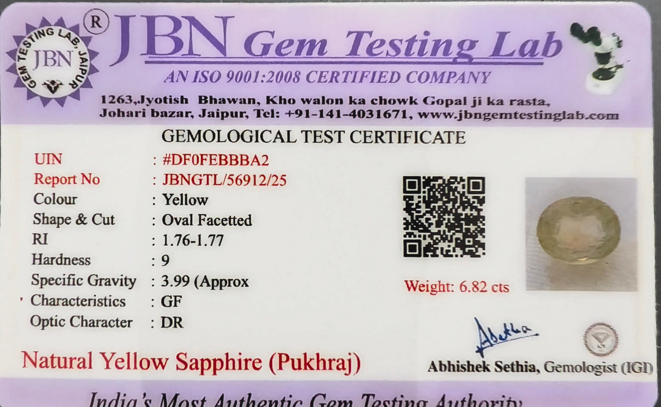 Bangkok Yellow Sapphire (Pukhraj) 6.82 Carats Certified