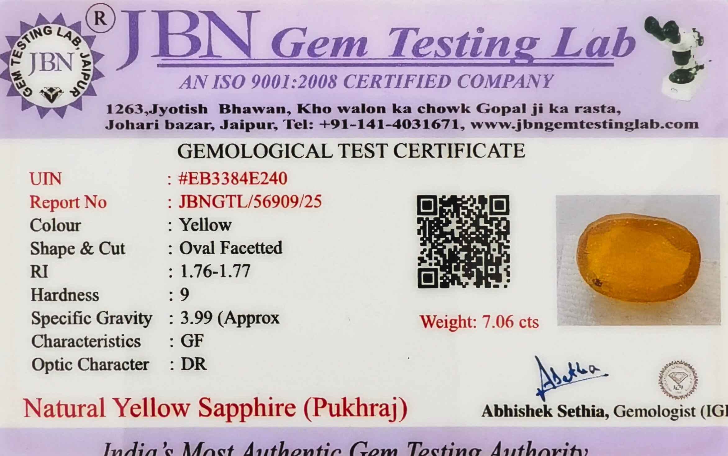 Bangkok Yellow Sapphire (Pukhraj) 7.06 Carats | Certified
