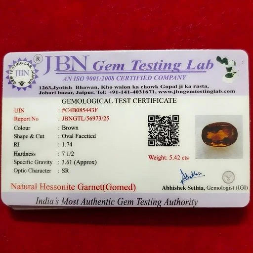 Natural Hessonite Garnet (Gomed) - 5.42 Carats Certified