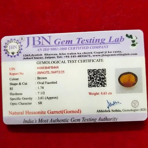 Buy Natural Hessonite Garnet (Gomed) 4.63 Carat Certified