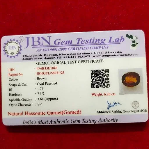 Natural Hessonite Garnet (Gomed) - 6.26 Carat