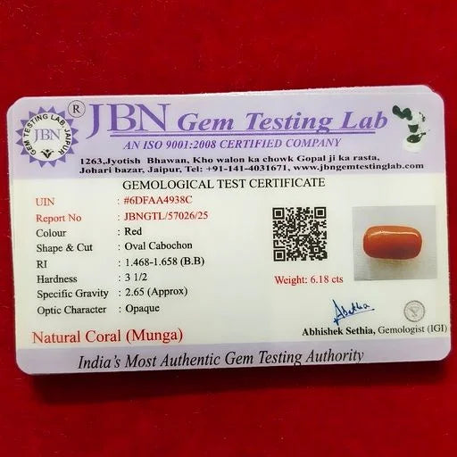 Natural Italian Red Coral (Munga) 6.18 Carat Online | Certified
