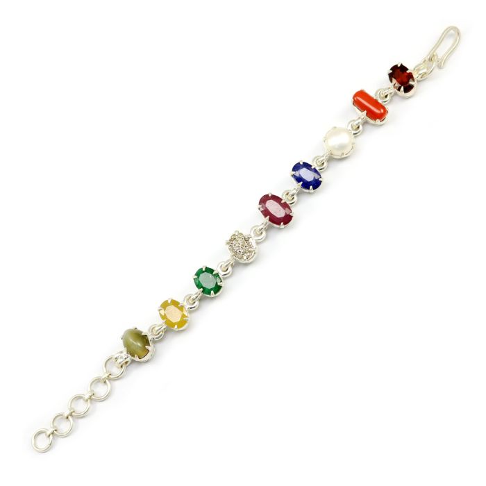 Navratna Sterling Silver Bracelet