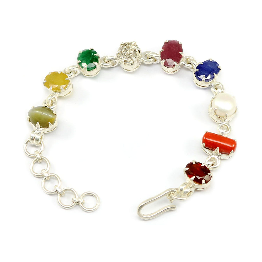 Navratna Sterling Silver Bracelet