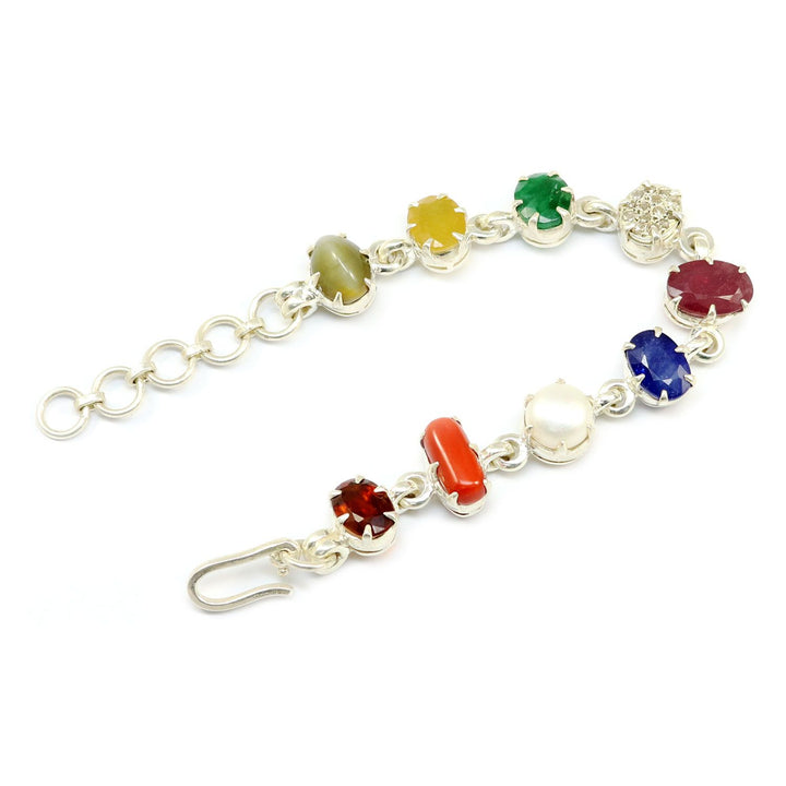 Navratna Sterling Silver Bracelet