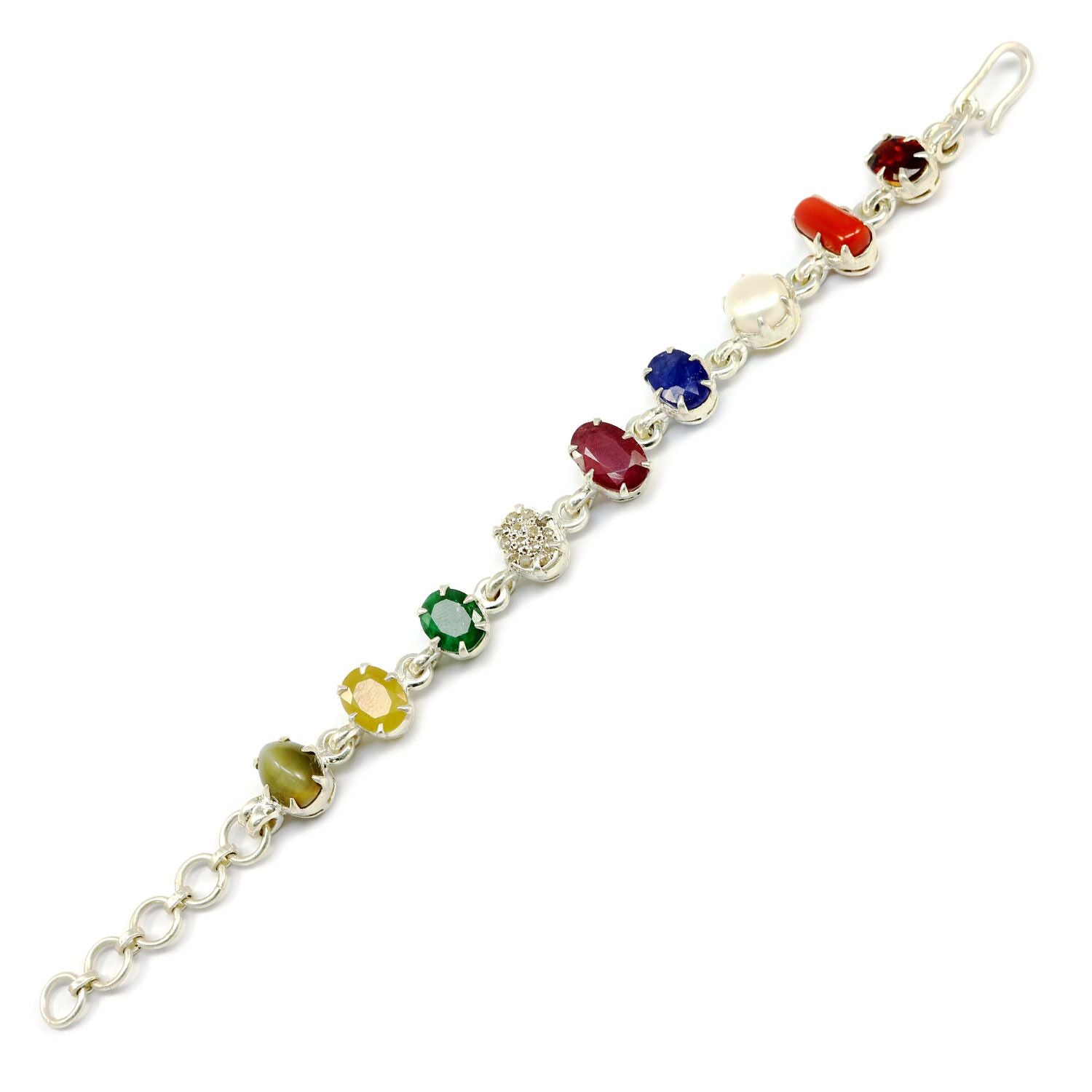 Navratna Sterling Silver Bracelet
