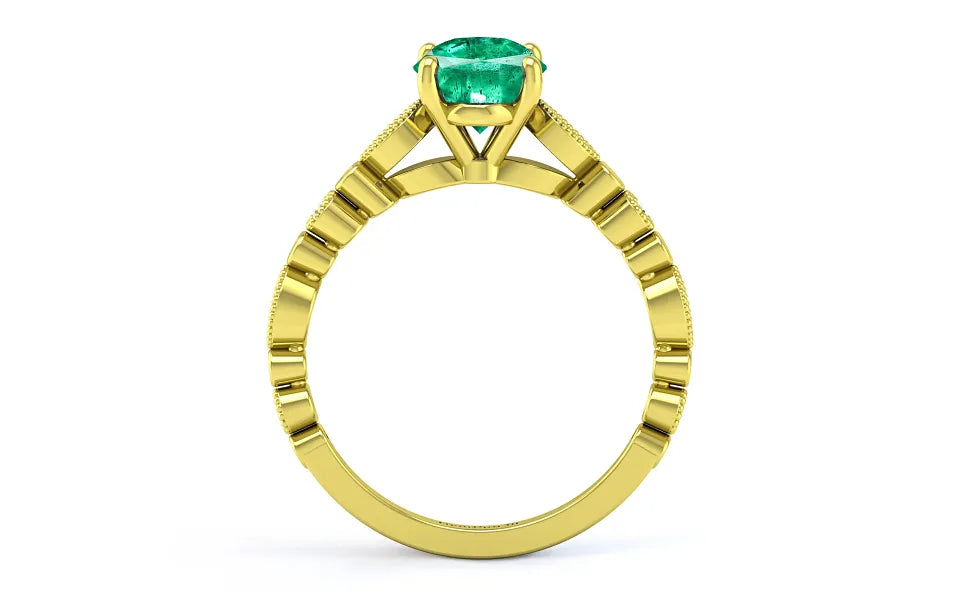 Antique Diamond Detailing Emerald Gold Engagement Ring